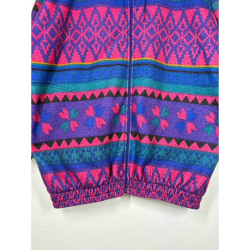 Vintage 90s Victoria Sport Fleece Jacket XL Purple Pink Geometric Gorpcore Cozy - Picture 5 of 11